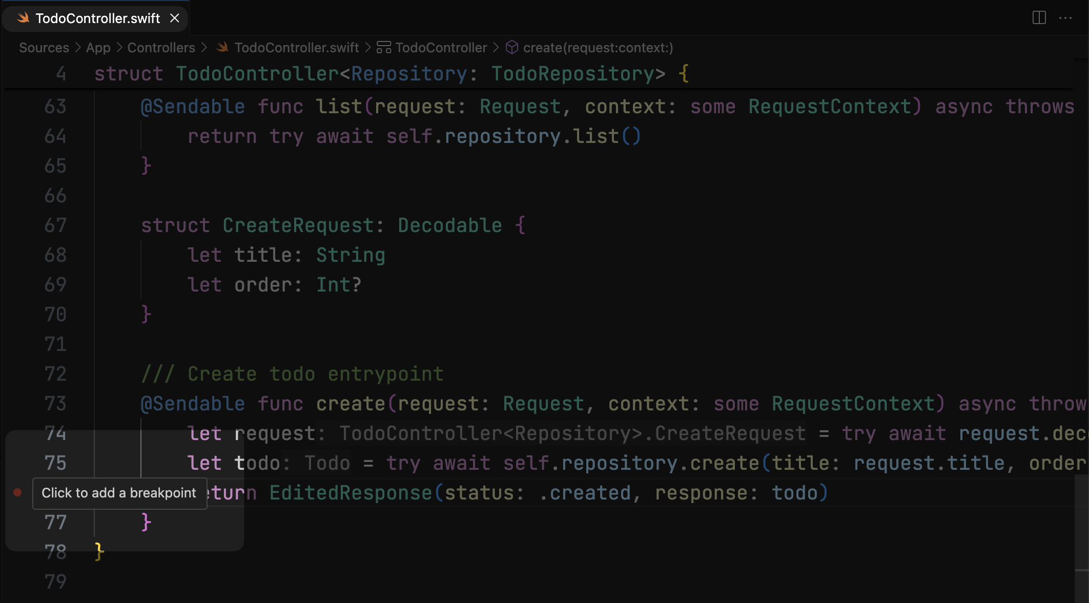 Adding a breakpoint Adding a breakpoint