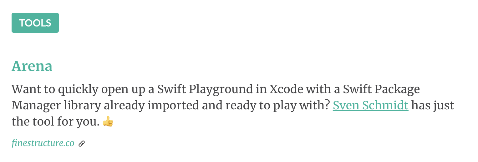 Arena being featured in iOSDevWeekly Arena being featured in iOSDevWeekly