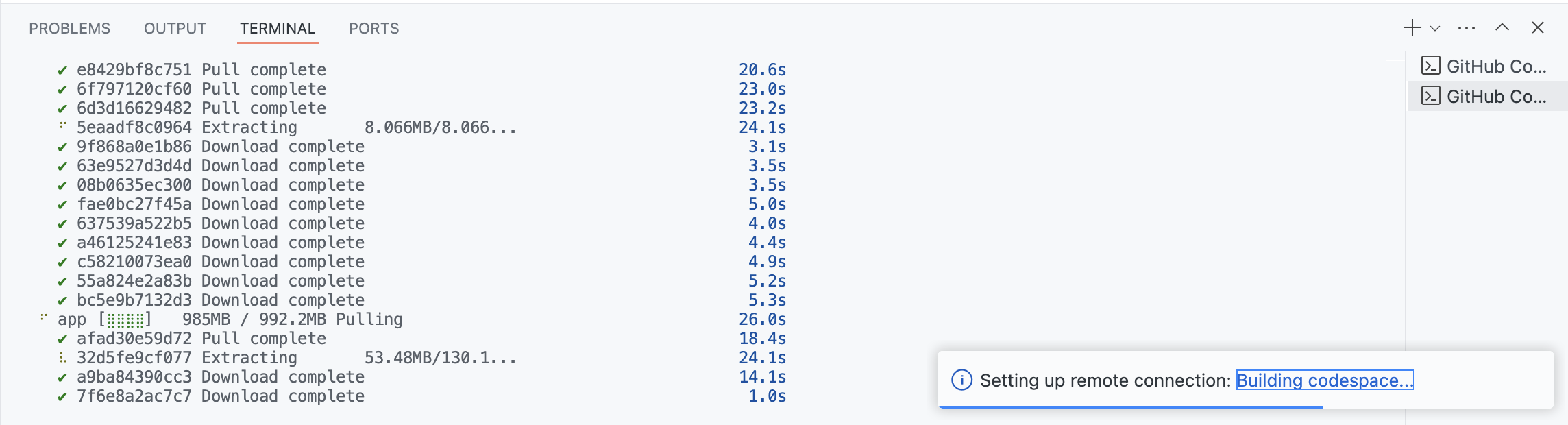 Building the codespace for the first time Building the codespace for the first time