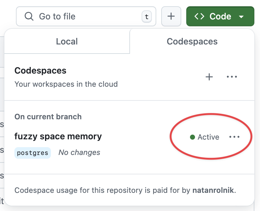 Checking if there are active codespaces Checking if there are active codespaces