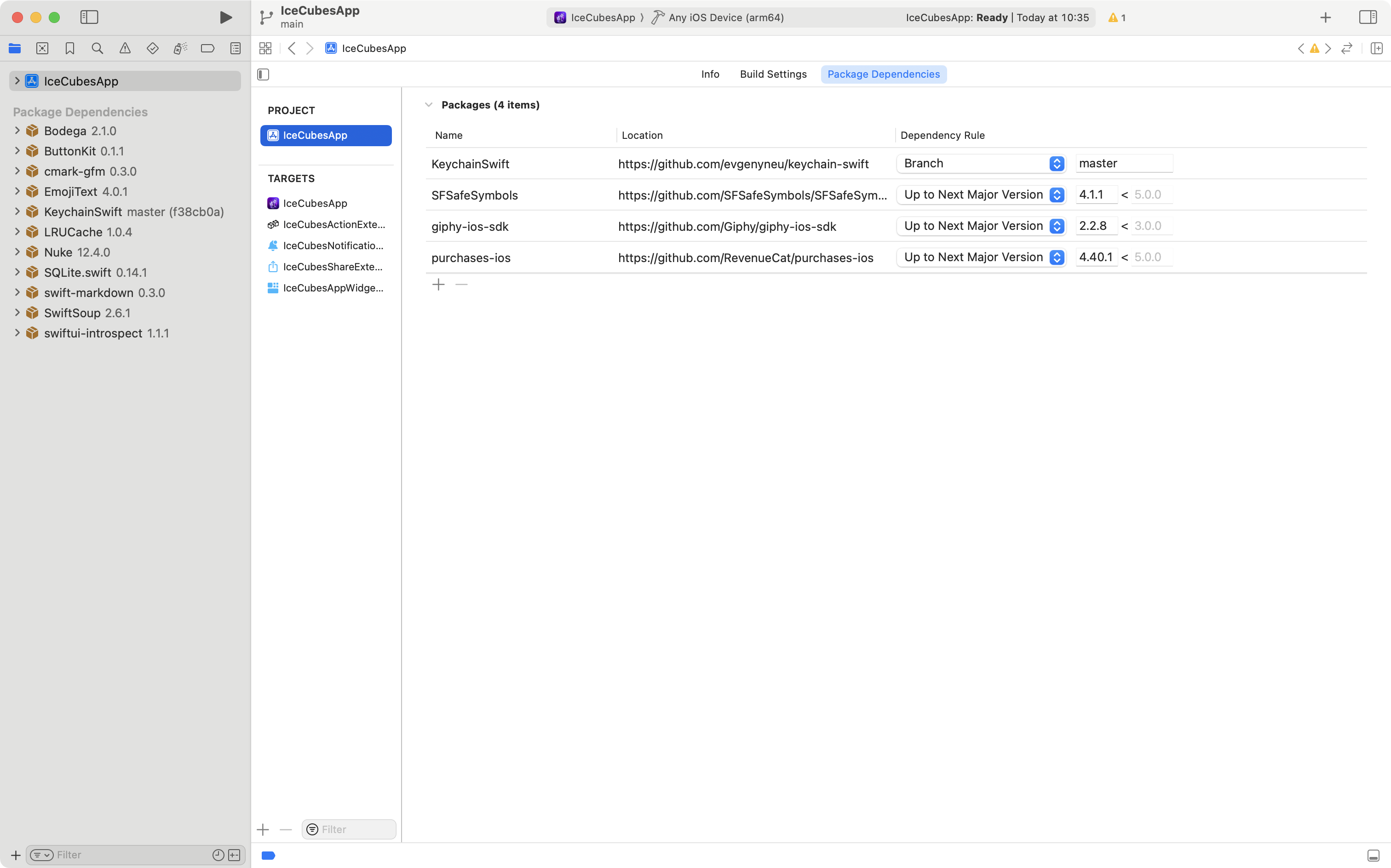 The packages IceCubes depends on The packages IceCubes depends on