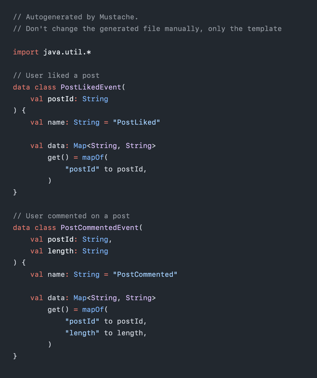 The generated events in the Kotlin file The generated events in the Kotlin file