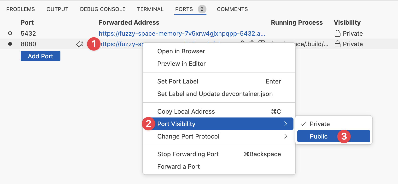 Changing a port's visibility Changing a port's visibility
