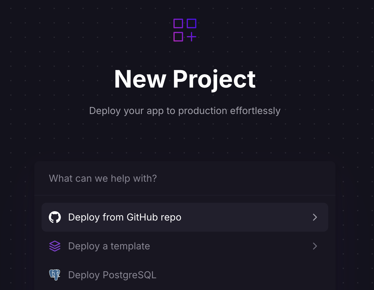 Railway's new project page Railway's new project page