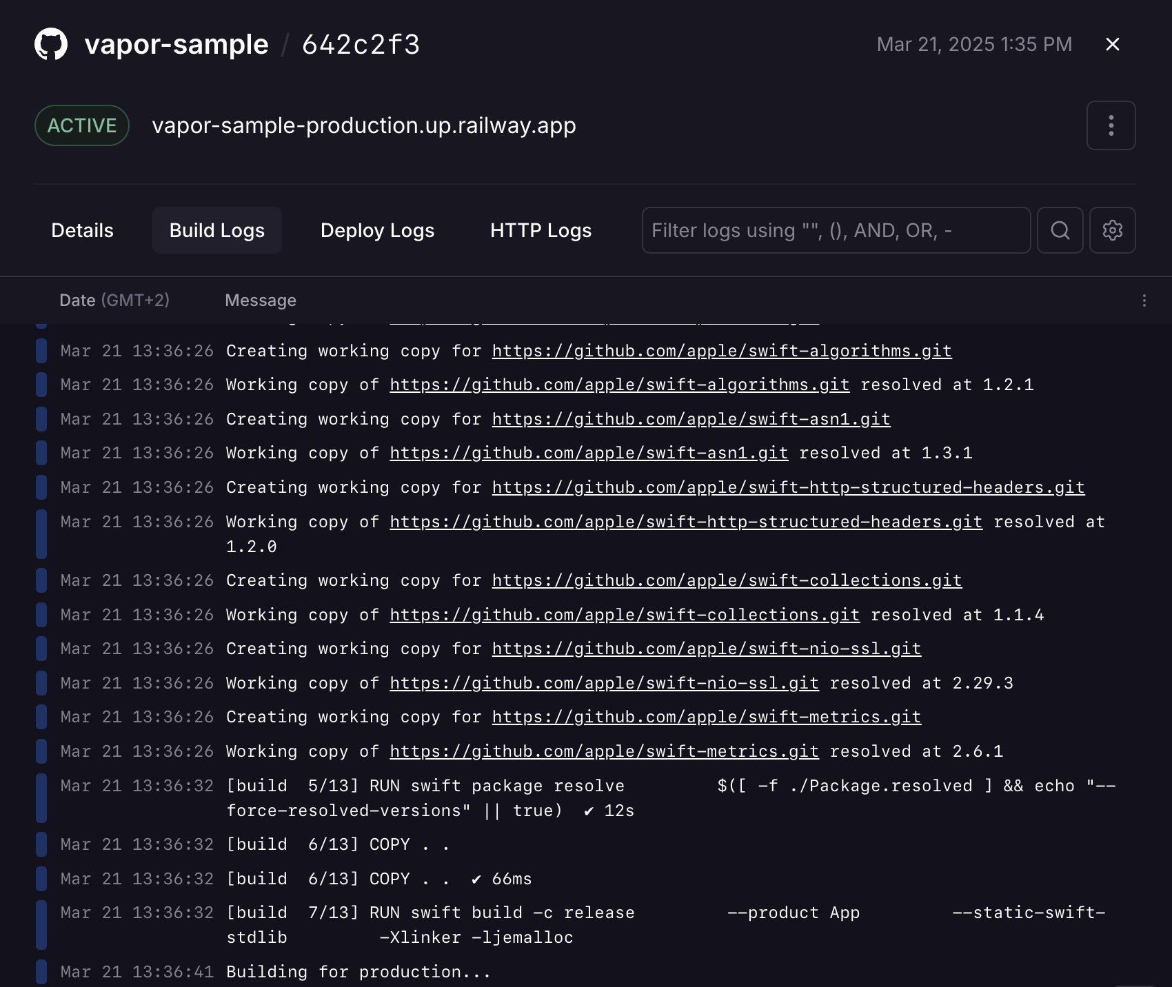 Build logs Build logs