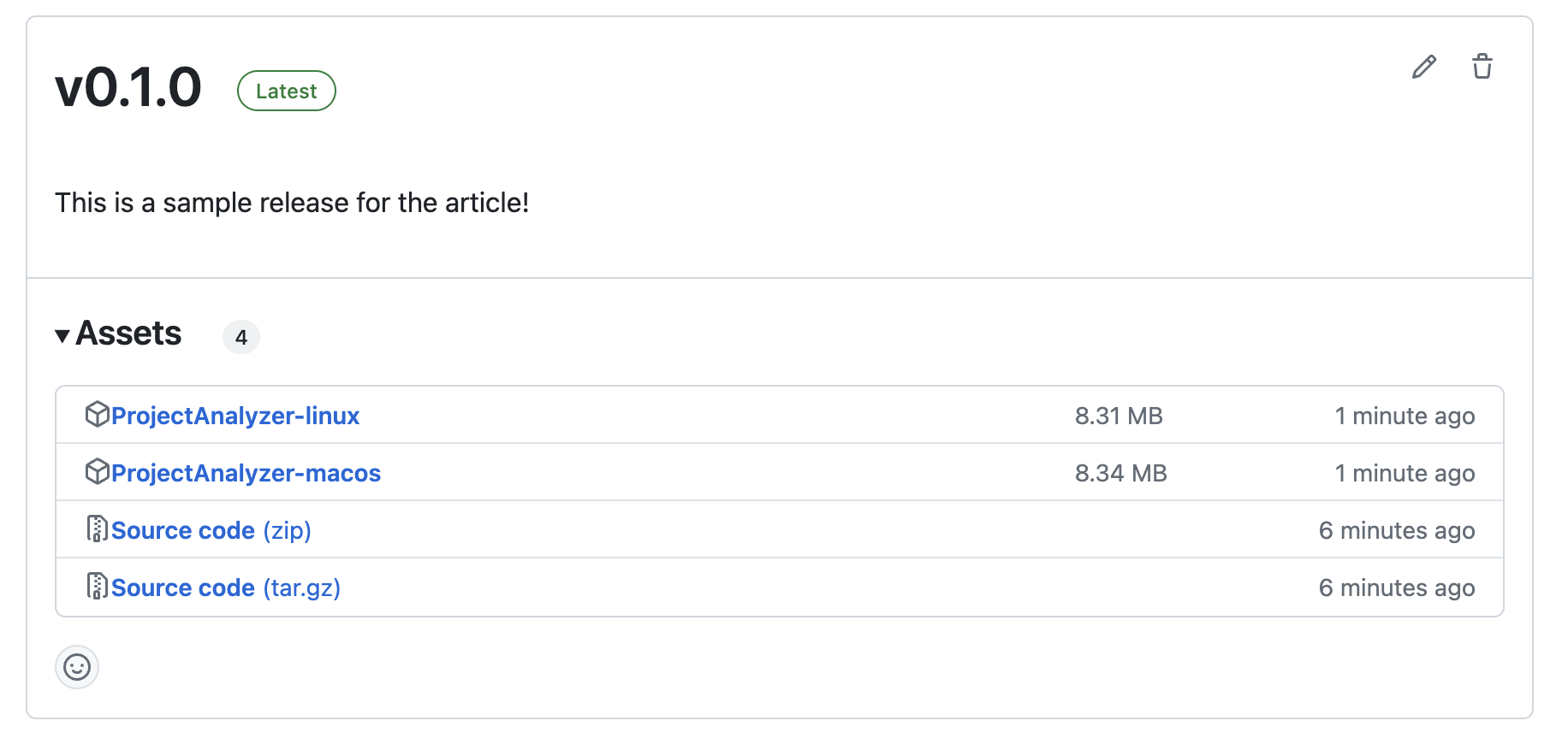 Binaries in the release assets Binaries in the release assets