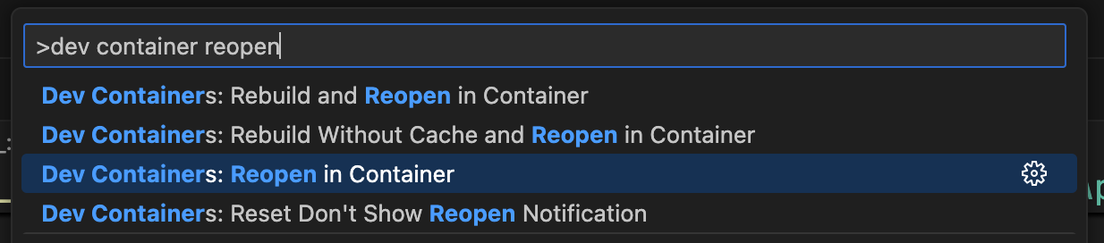 Reopen workspace in container in the Command Palette Reopen workspace in container in the Command Palette