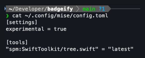 Mise's global config.toml Mise's global config.toml