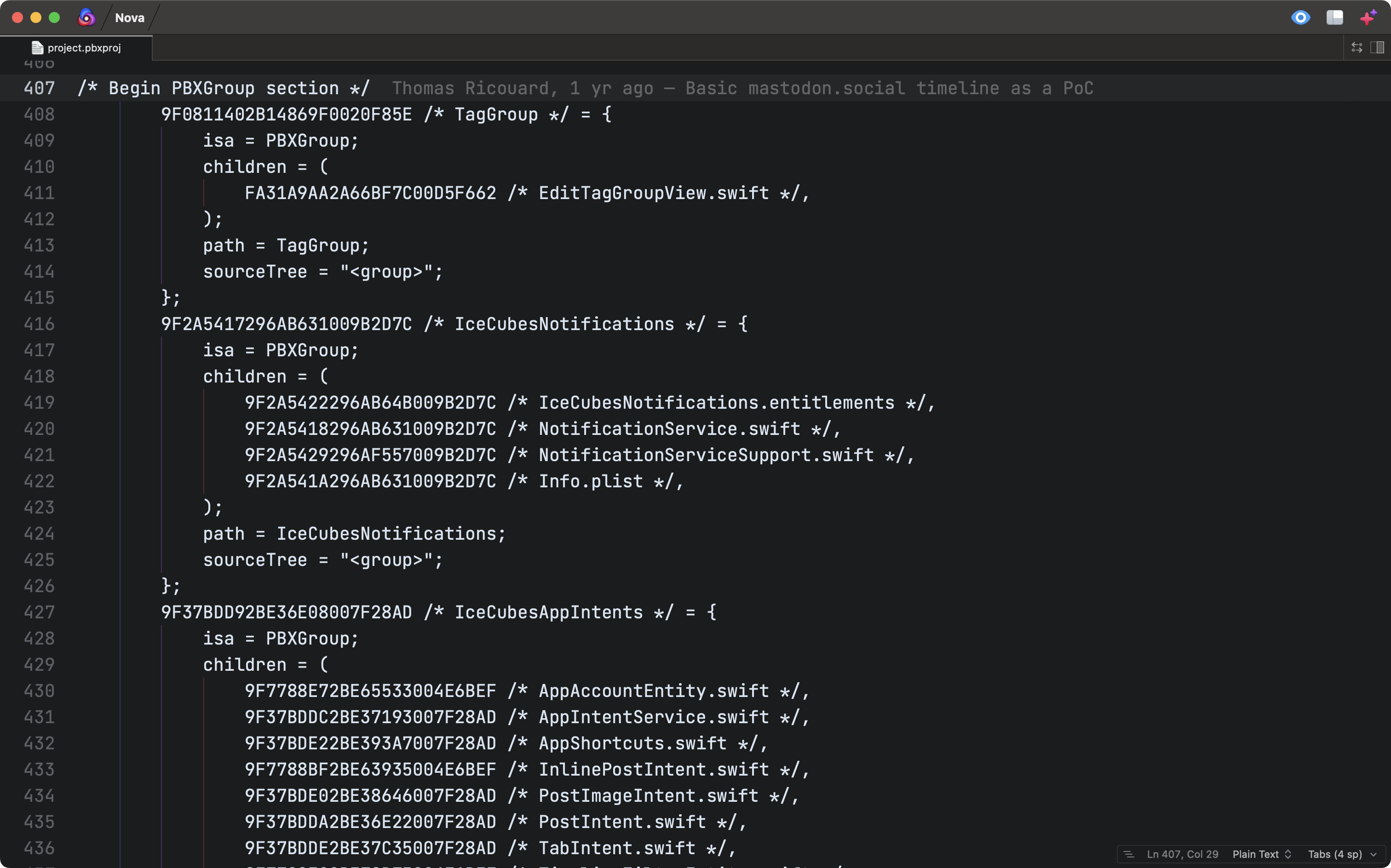 The IceCubes app pbxproj file, with almost 2,000 lines The IceCubes app pbxproj file, with almost 2,000 lines