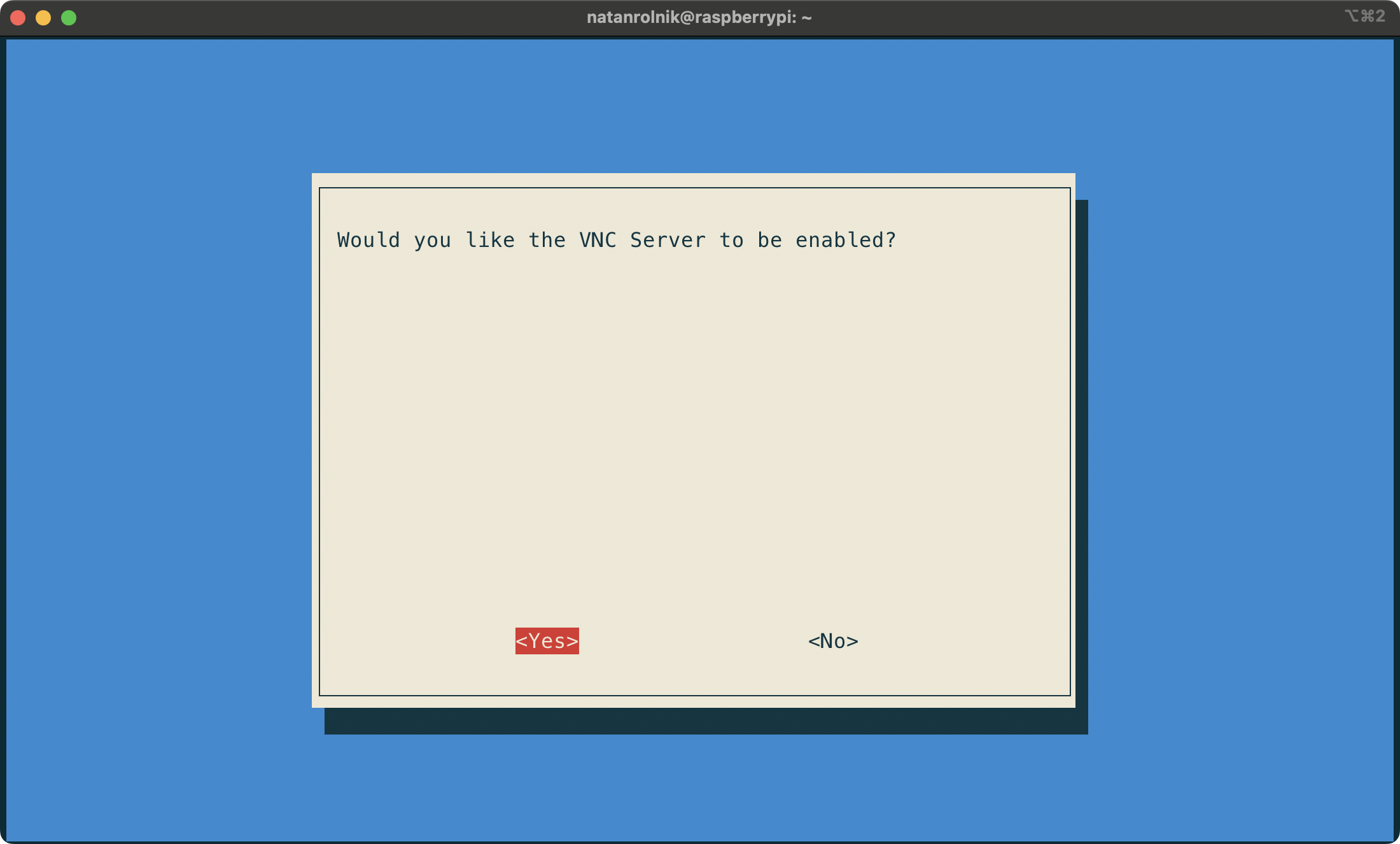 Configuration menu - Enable VNC Configuration menu - Enable VNC