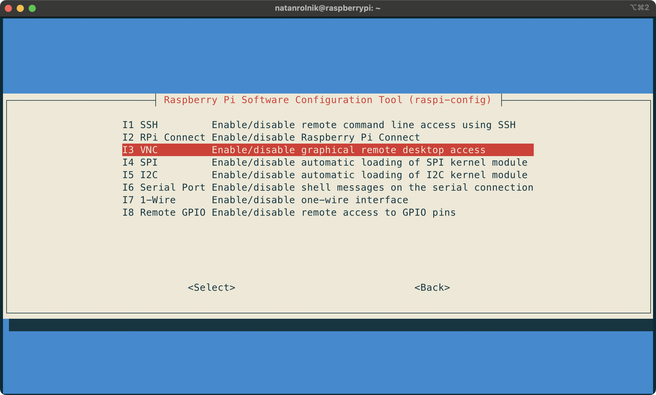 Configuration menu - VNC Configuration menu - VNC