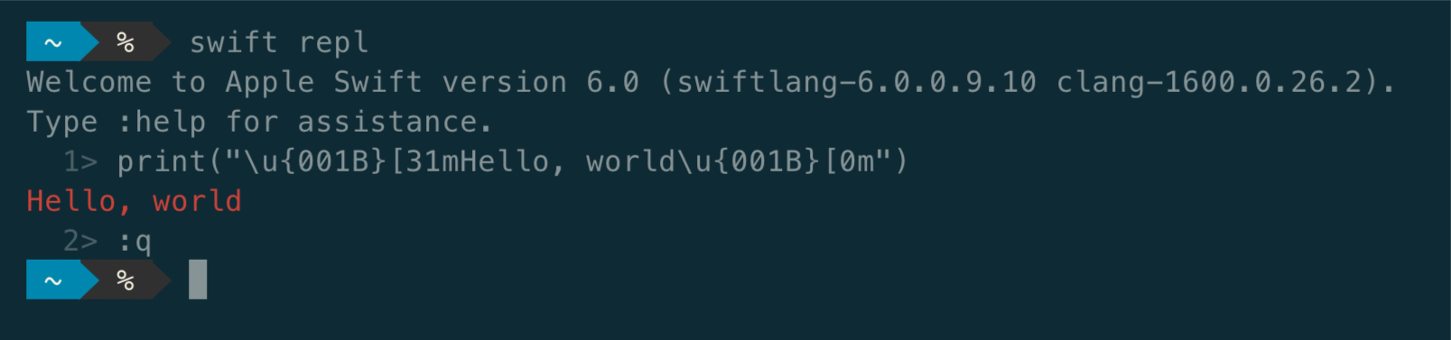 Running a print with color in the Swift REPL Running a print with color in the Swift REPL