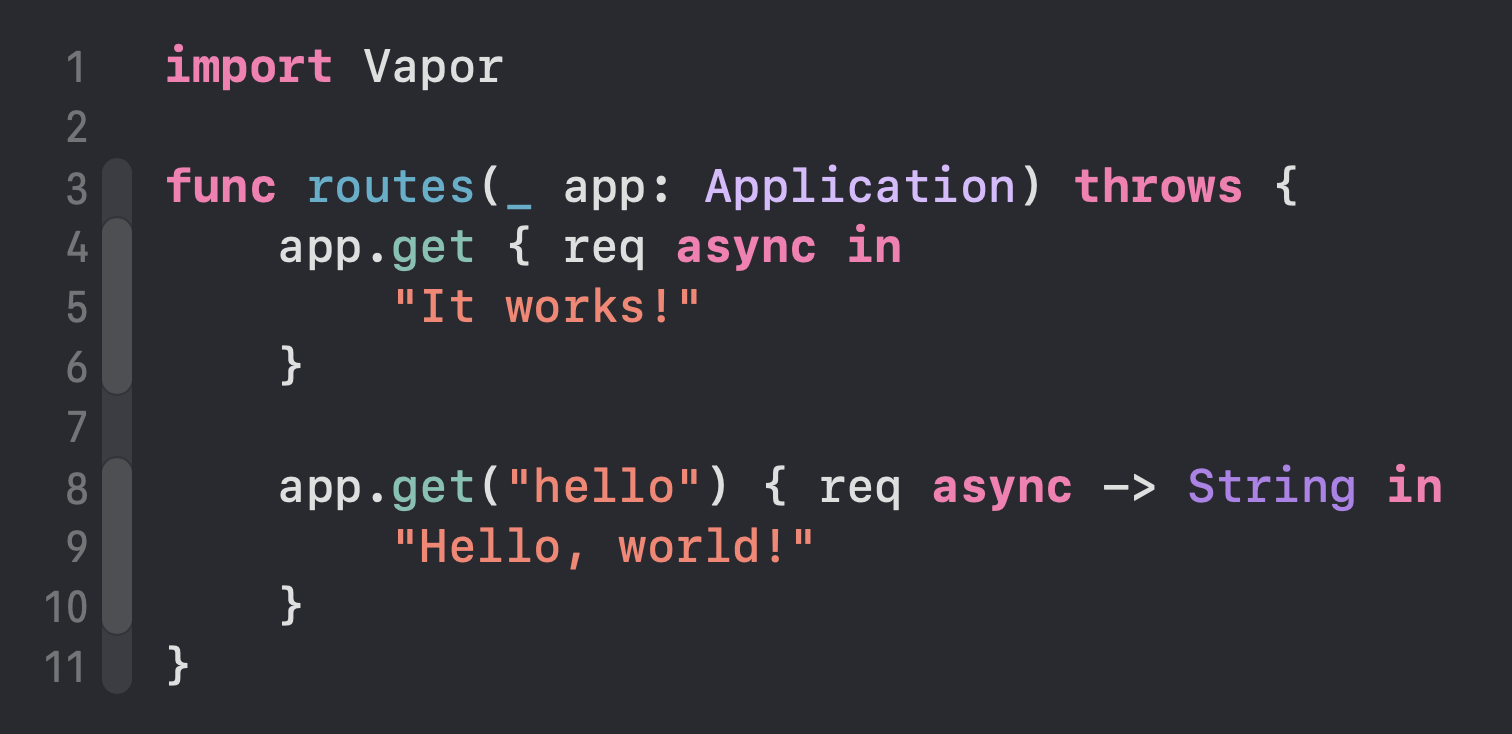 The routes in the starter Vapor project The routes in the starter Vapor project